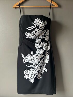 White House Black Market Black Strapless Dress with White Floral Print